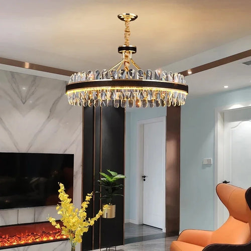 lustre moderne en cristaux éclairage rond à led - vue 3 sur 14