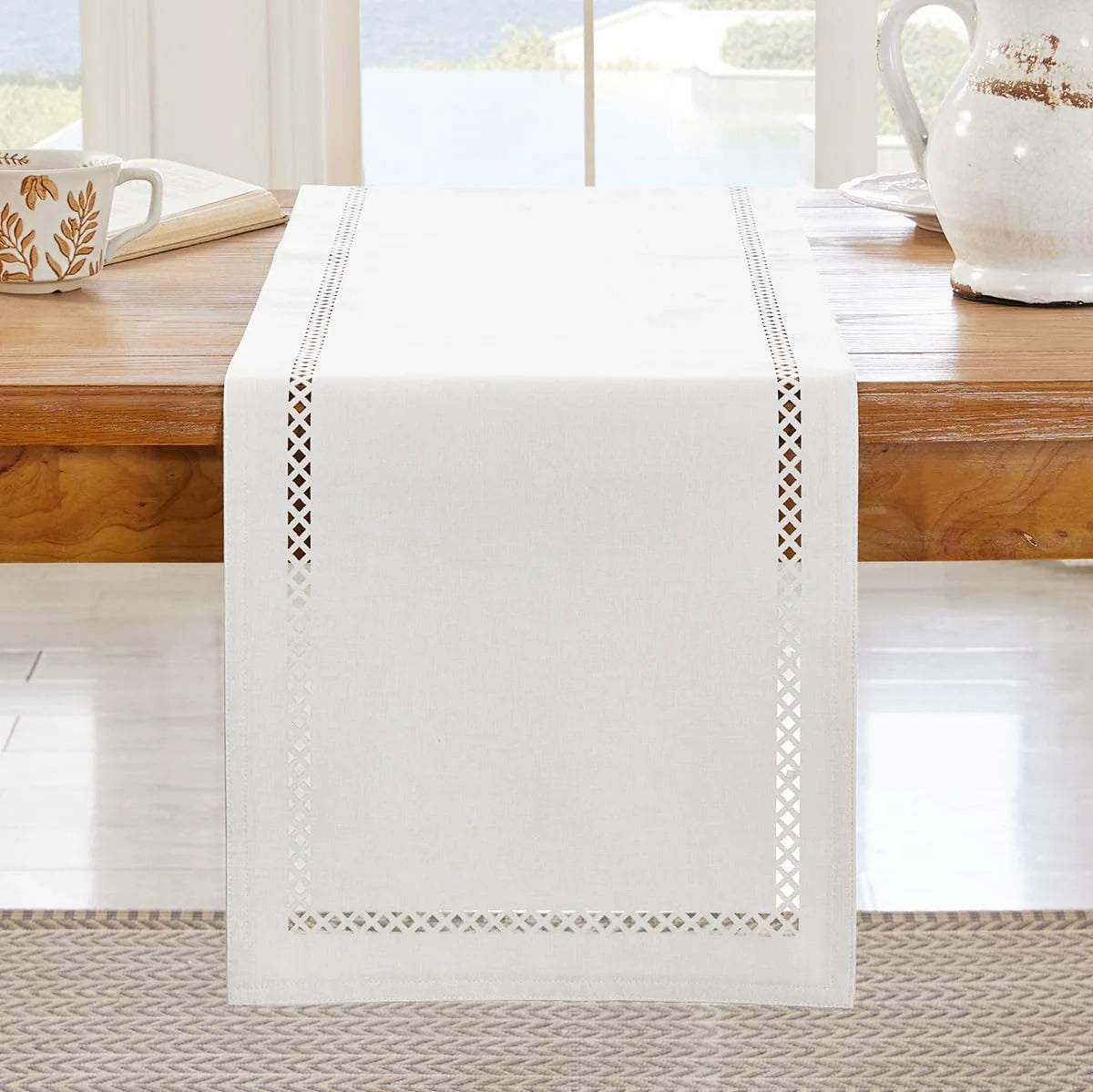 chemin de table lin ajoure style moderne repas - vue 9 sur 13
