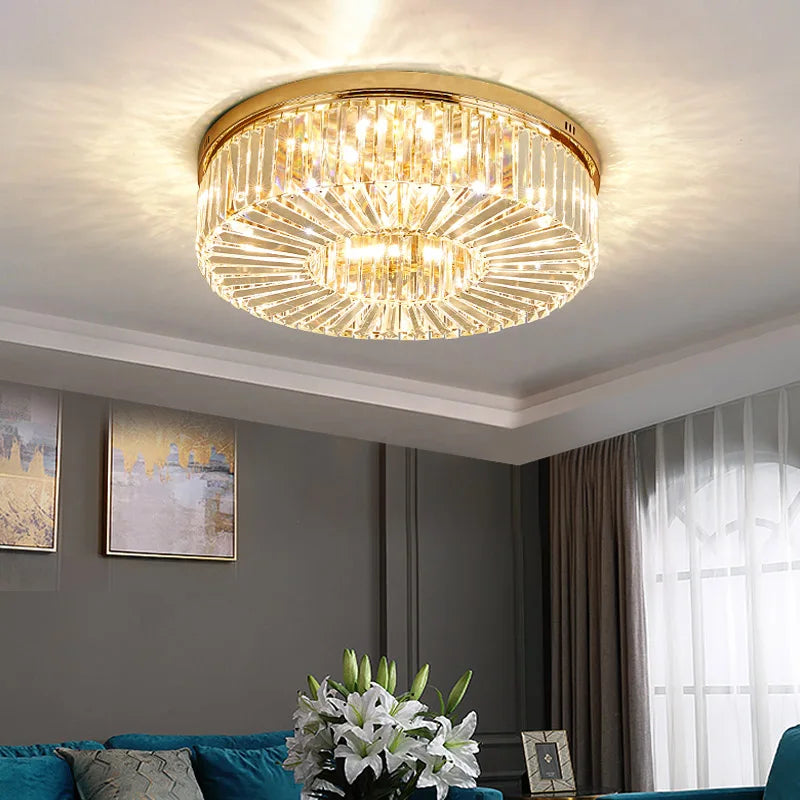 Or Lustre moderne éclairage décoration de la maison de luxe cristal salon plafonnier Dimmable Lustre anneau luminaire LED - vue 3 sur 10