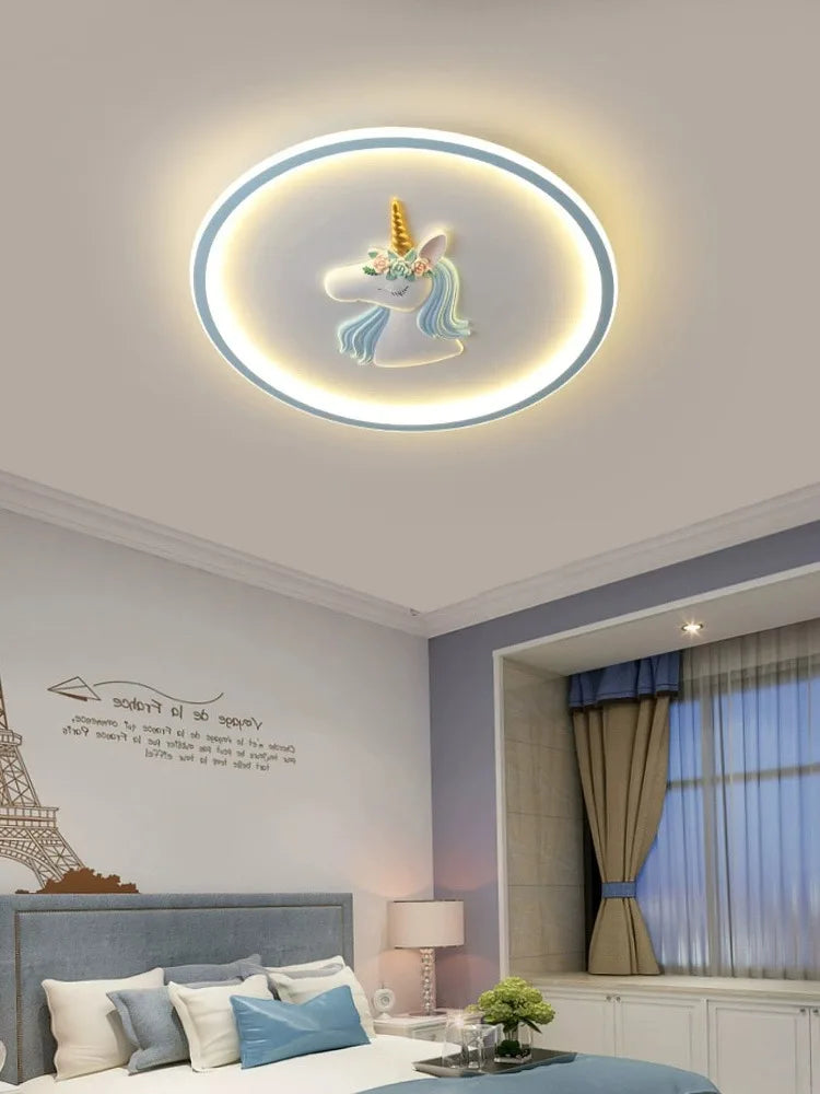 BOSSEN Scandinavian LED Children's Room Ceiling Pendant Light, Pink/Blue Unicorn for Living Room, Bedroom Home Decoration. - vue 5 sur 14