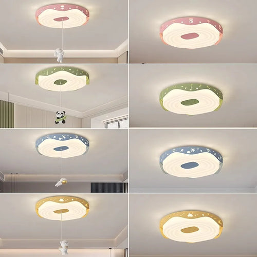 Nordic Kids Bedroom Pendant Lamps Pink Green Yellow Blue Rabbit Panda Bear Astronaut Children's Room Ceiling Light Round Shape - vue 6 sur 14