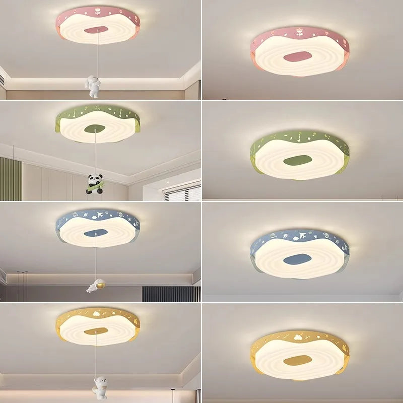 Nordic Kids Bedroom Pendant Lamps Pink Green Yellow Blue Rabbit Panda Bear Astronaut Children's Room Ceiling Light Round Shape - vue 5 sur 14