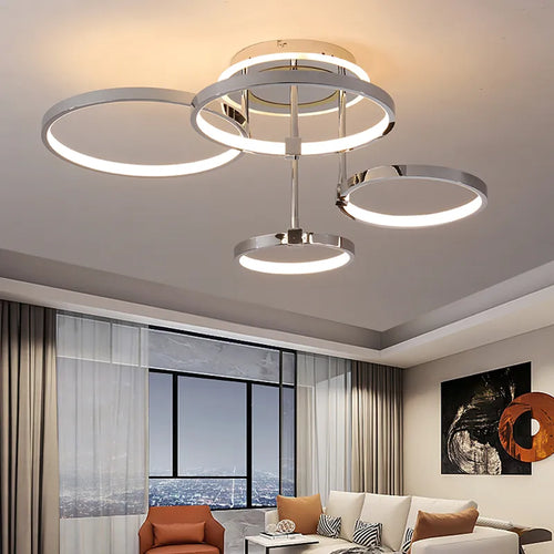 Plafonnier doré à anneaux led moderne - vue 2 sur 10