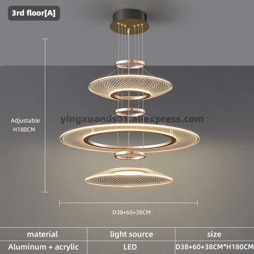 Lustre anneaux design pour salon double pour cuisine île hôtel Restaurant LED - vue 12 sur 11
