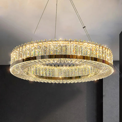 lustre moderne en cristal avec lampes led suspendues luxueuses - vue 3 sur 9