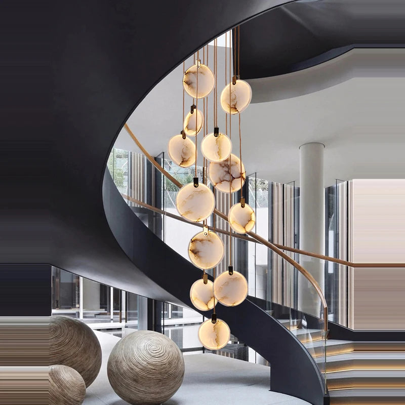 Lustre artistique LED en marbre doré à intensité réglable - vue 4 sur 25