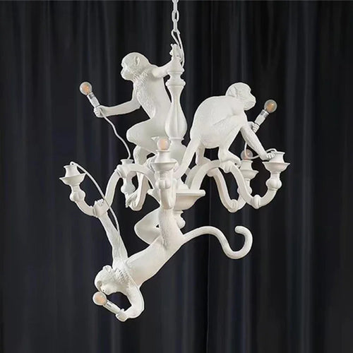 SANDYHA Art nordique singe lustres noir blanc Animal Design lampe à LED pour salon salle à manger centre commercial éclairage suspendu - vue 5 sur 7