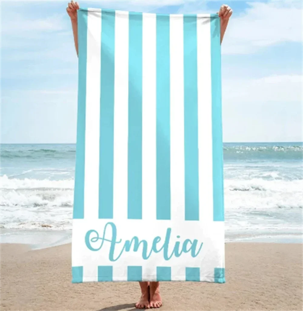 Serviette de plage microfibre rayée personnalisée avec nom - vue 3 sur 5