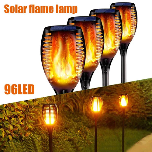 lampe solaire extérieure 96 led torche vacillante pour jardin et patio - vue 3 sur 11