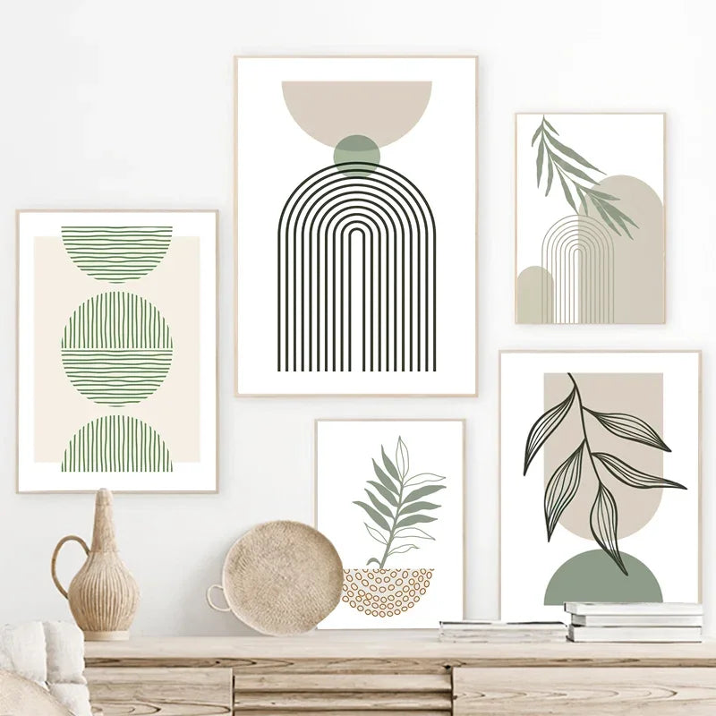 décoration murale abstraite boho avec feuilles géométriques modernes - vue 3 sur 7