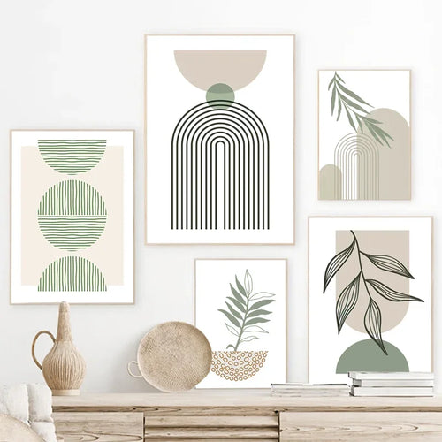 décoration murale abstraite avec feuilles géométriques boho moderne - vue 3 sur 7