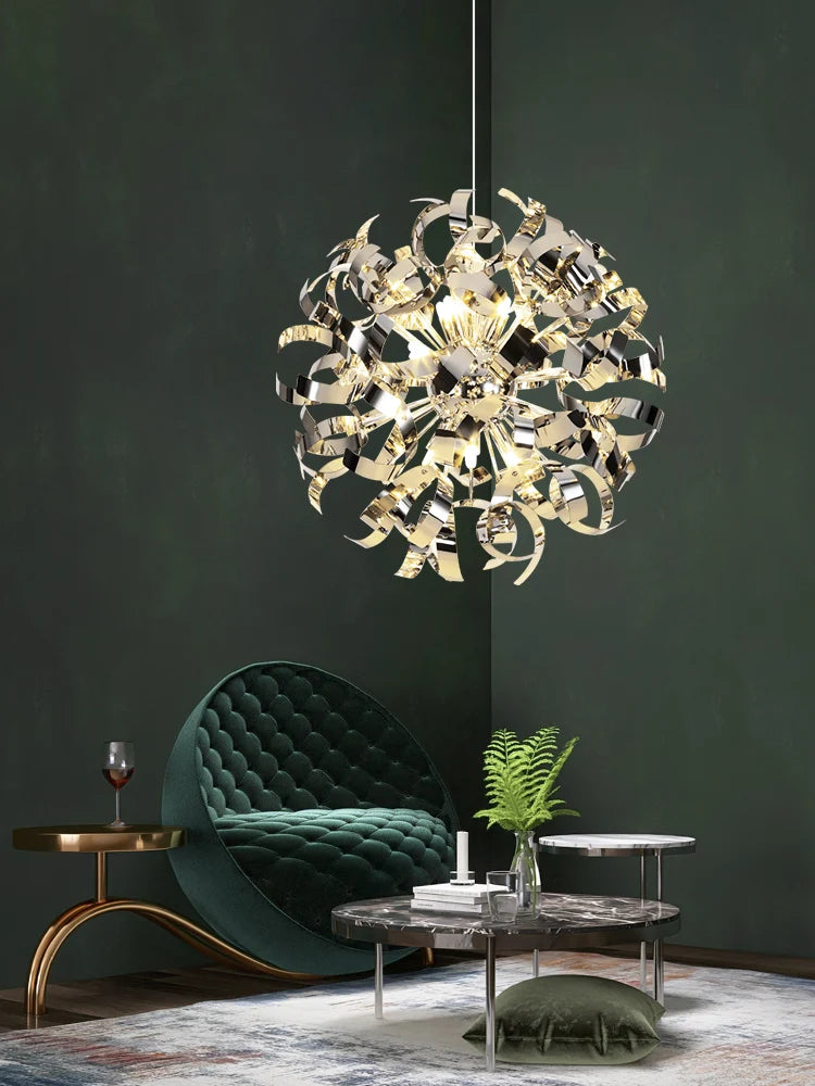 lustre post-moderne de luxe en acier inoxydable pour hôtel - vue 2 sur 8