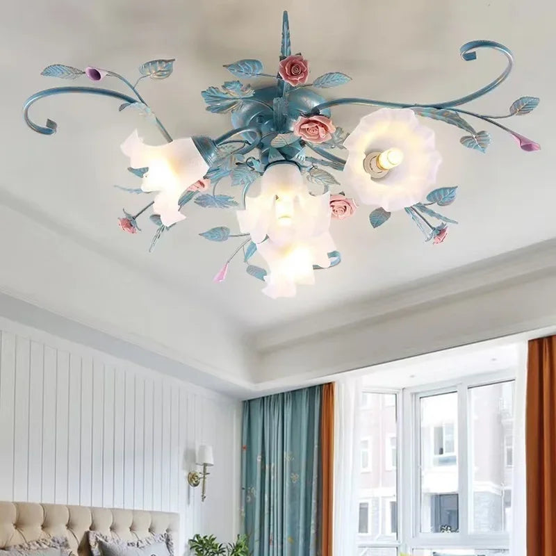 plafonnier led romantique style pastoral avec fleurs et herbe - vue 5 sur 10