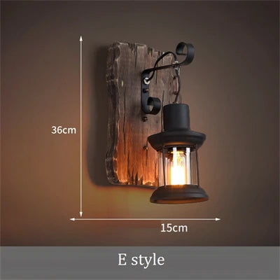 applique murale industrielle en bois style loft vintage - vue 12 sur 19