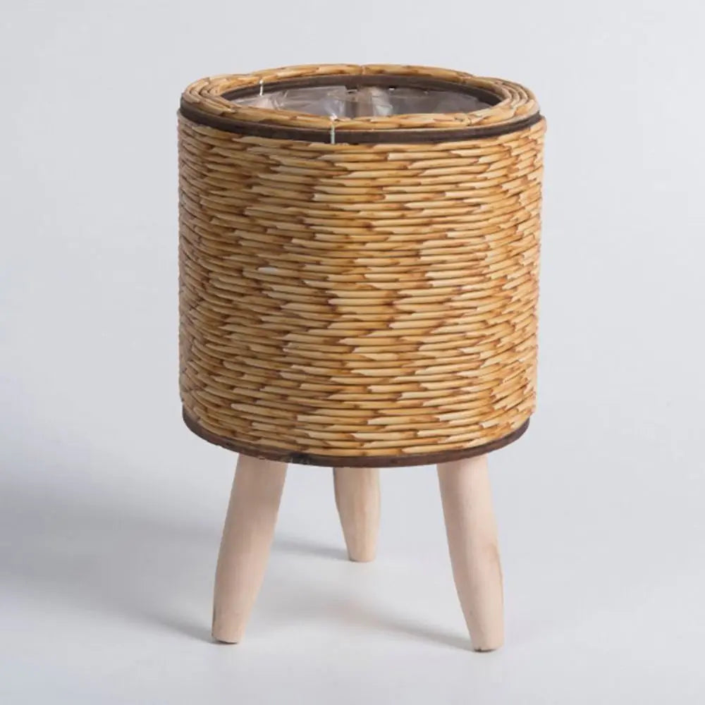 pot de fleurs rotin tressé créatif avec pieds amovibles et support durable - vue 8 sur 14
