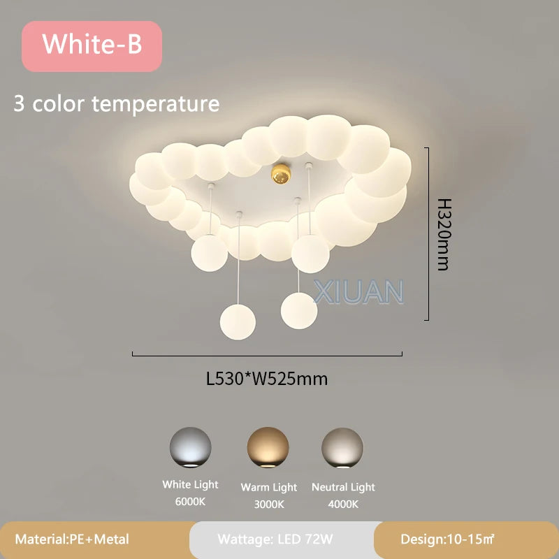 Nordic Cloud Ceiling Lamps Bedroom Ceiling Light Pink White Bubble Design Children's Room Chandelier Lights for Princess Room - vue 12 sur 12