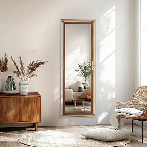 miroir sur pied décoratif avec cadre en métal doré - vue 4 sur 7