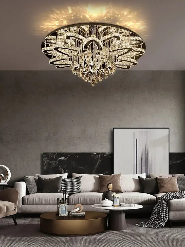 plafonnier led moderne en cristal et acier inoxydable design élégant pour intérieur - vue 6 sur 7