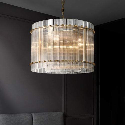 lustre de luxe en cristal double anneau doré led suspendu - vue 2 sur 21