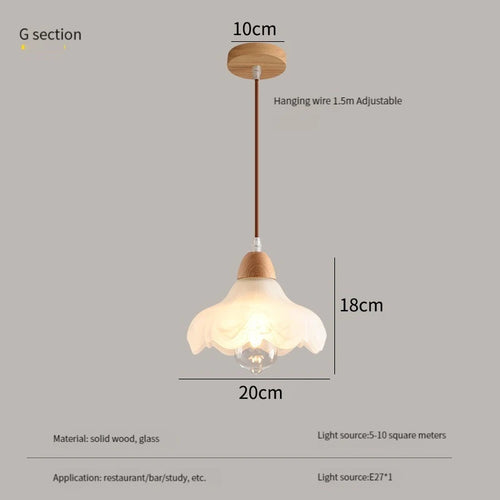 lustre nordique led suspendu moderne en bois et verre - vue 10 sur 13