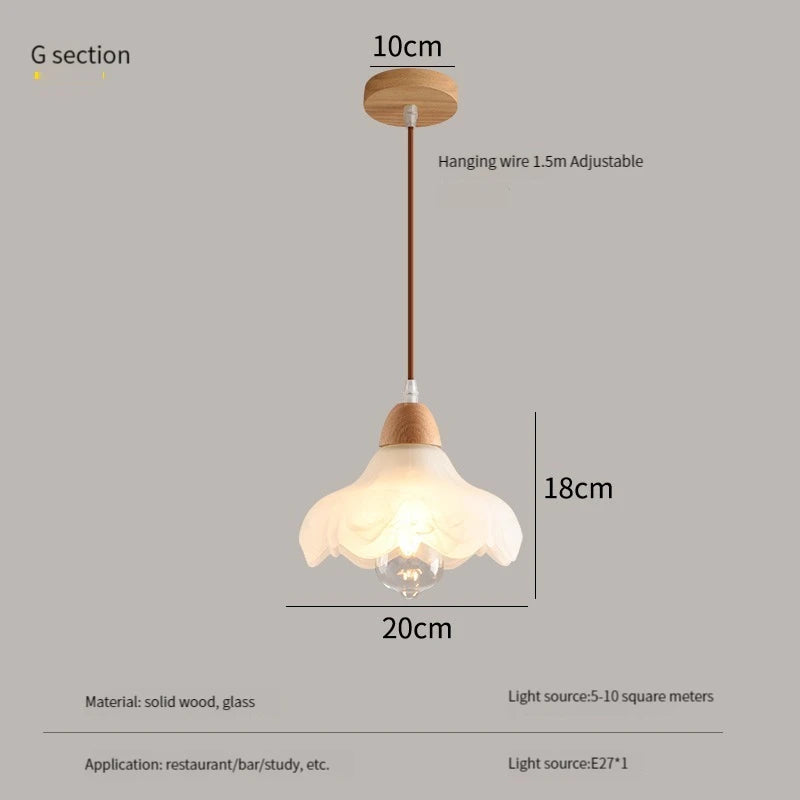 lustre nordique led suspendu moderne en bois et verre - vue 9 sur 13
