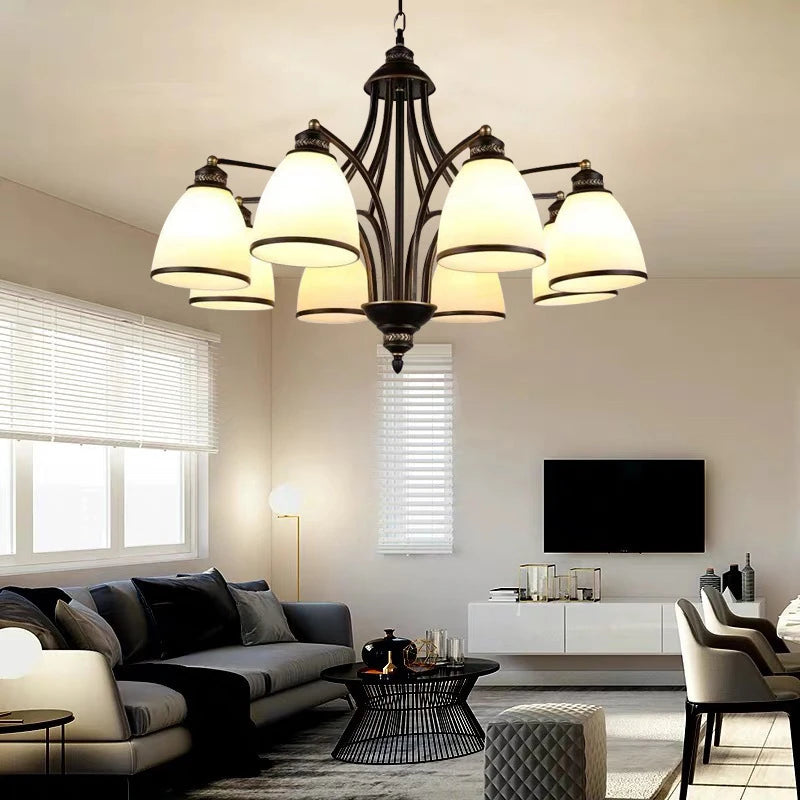 lustre vintage en fer et bronze style loft avec abat jour en verre - vue 6 sur 14