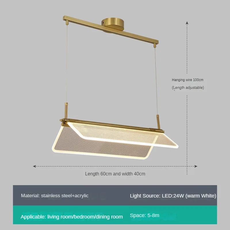 lustre rectangulaire réglable en acrylique pour éclairage créatif - vue 8 sur 12