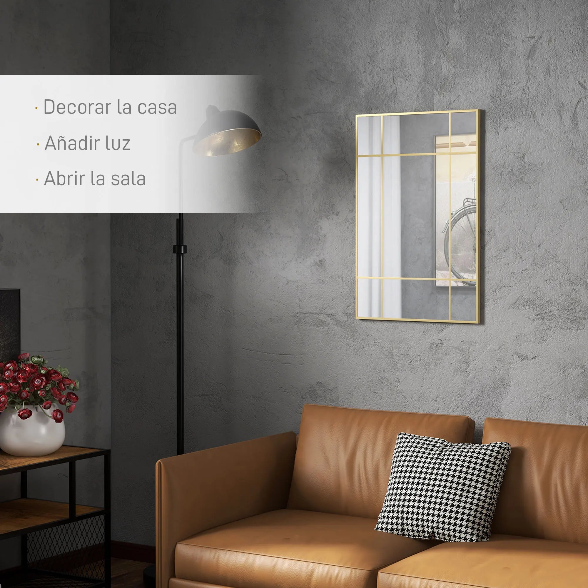miroir mural rectangulaire avec cadre en métal doré - vue 4 sur 7