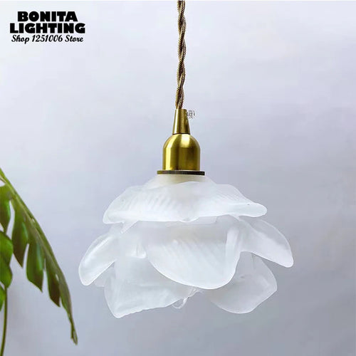 suspension rétro en verre pétales design fait main - vue 4 sur 8