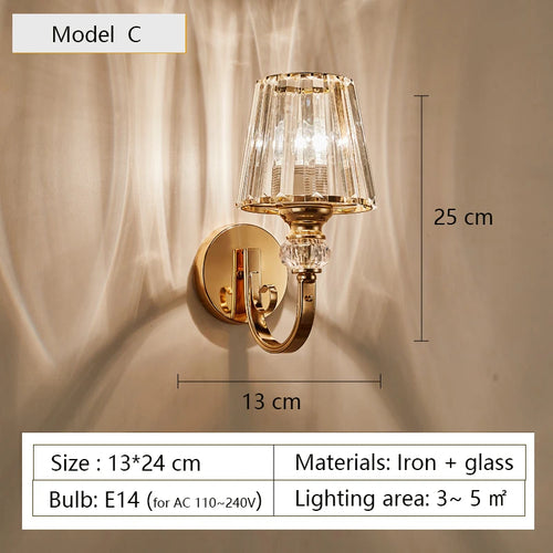 applique murale en cristal luxe design moderne nordique à led