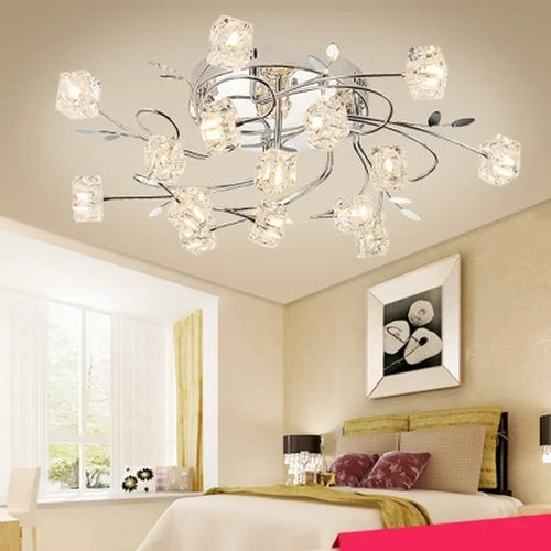 lustre moderne en métal chromé avec cristal et éclairage led - vue 6 sur 6