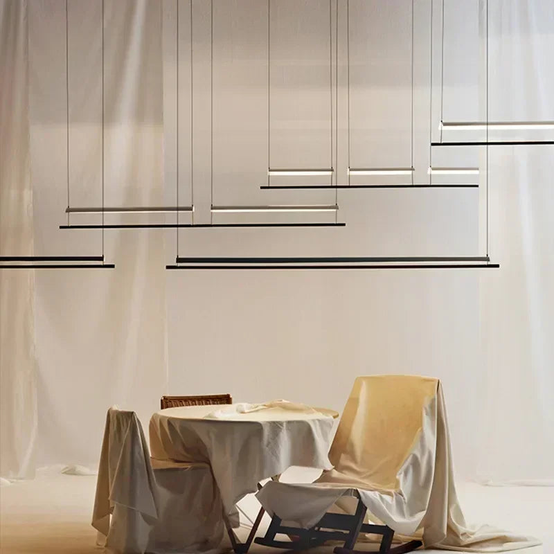 lustre suspendu moderne nordique éclairage design long et simple - vue 3 sur 12