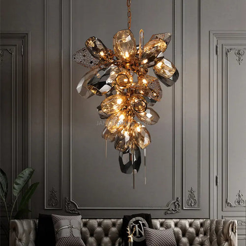lustre moderne en acier inoxydable et cristal avec led intégrée - vue 2 sur 12