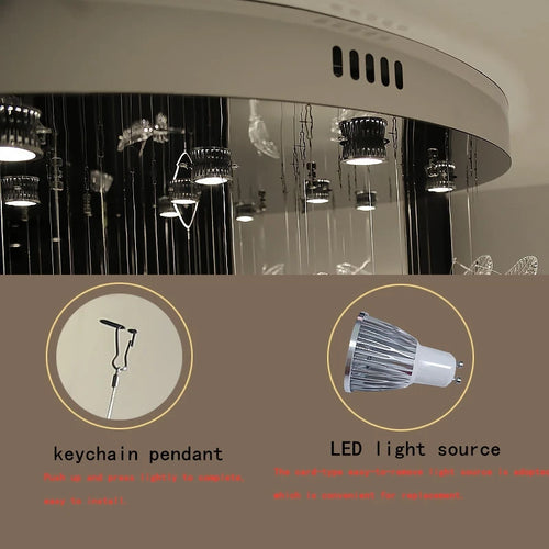 lustre plume en cristal led moderne en acier inoxydable - vue 4 sur 8
