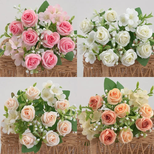 fleurs artificielles mariage bouquet roses hortensia décoration florale - vue 2 sur 11