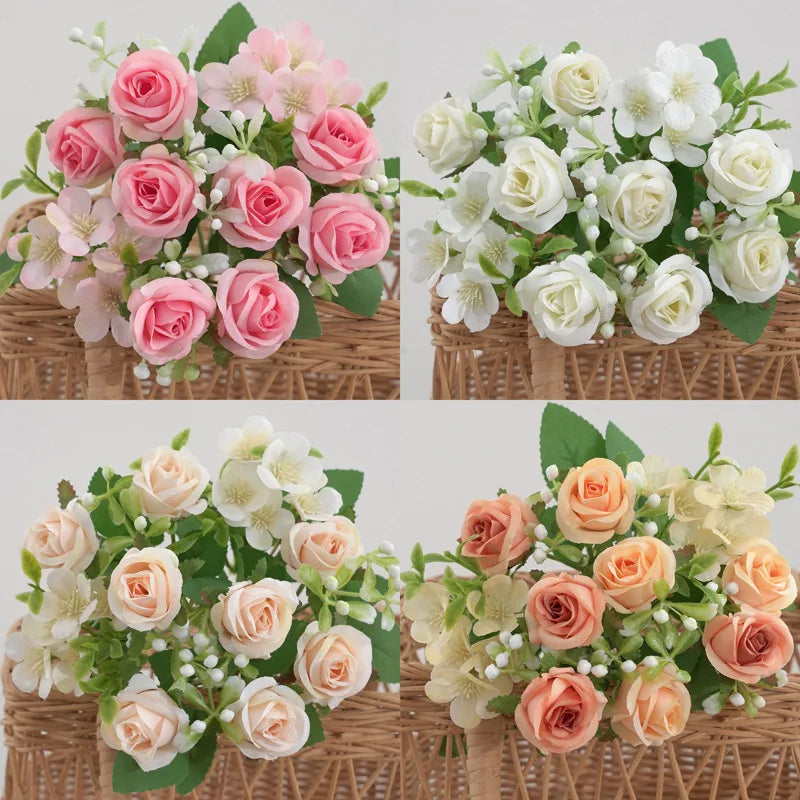 fleurs artificielles mariage bouquet roses hortensia décoration florale - vue 2 sur 11