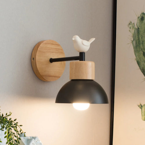 applique murale nordique en bois avec interrupteur décoratif oiseau - vue 3 sur 16
