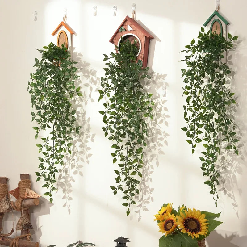 plante artificielle suspendue vignes en rotin décoration élégante - vue 3 sur 7