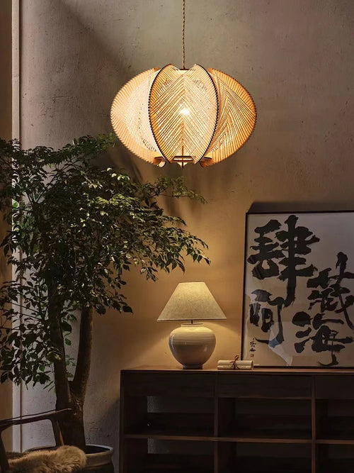 lustre moderne en corde de chanvre japonais pour décoration intérieure - vue 5 sur 9