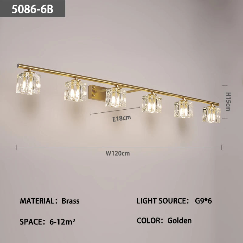 Led personnalité mode tout cuivre cristal miroir phare moderne Simple Anti-buée salle miroir phare - vue 10 sur 15