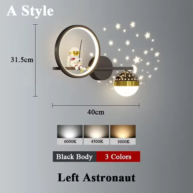 applique murale led créative lune astronaute décoration pour enfant - vue 12 sur 23