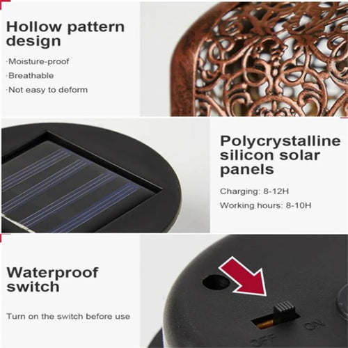 lanterne solaire rétro avec motif creux pour extérieur et décoration - vue 7 sur 6