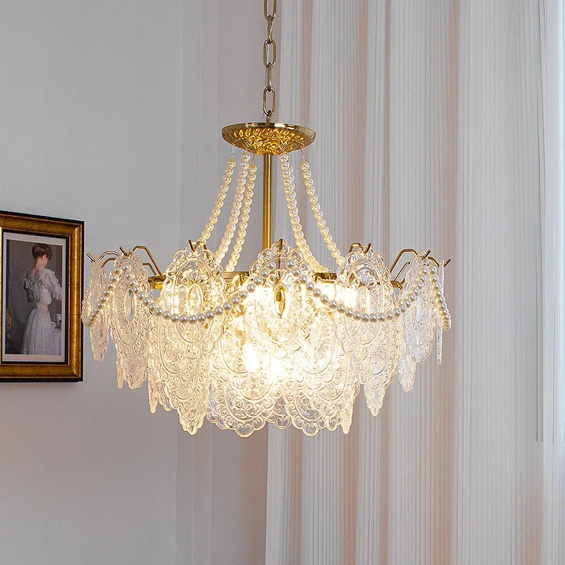 suspension moderne en verre clair style français luxe - vue 2 sur 18