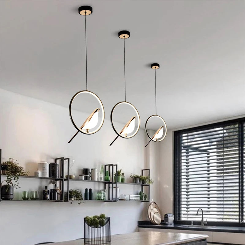 Lustre suspension LED luminaire éclairage lampe suspendue cuisine Table à manger nordique appareil ménager salon décor Suspension - vue 5 sur 14