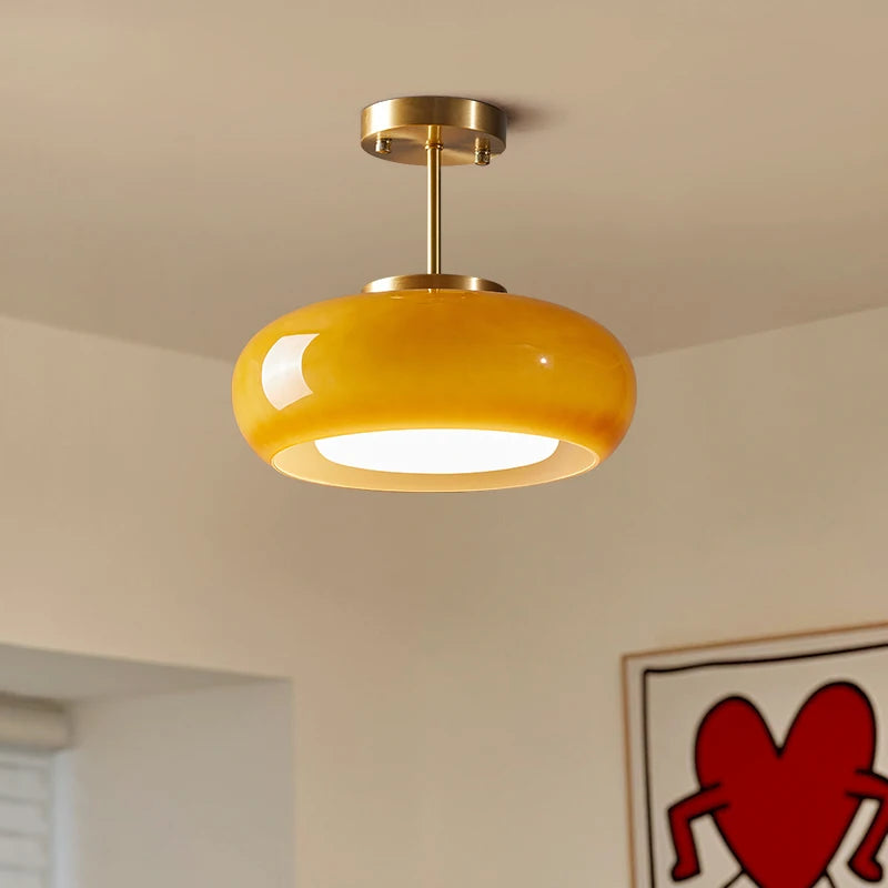 IWHD nordique plafond moderne à LEDs lampe maison éclairage intérieur chambre salon salle à manger cuivre jaune verre abat-jour lampara - vue 10 sur 20