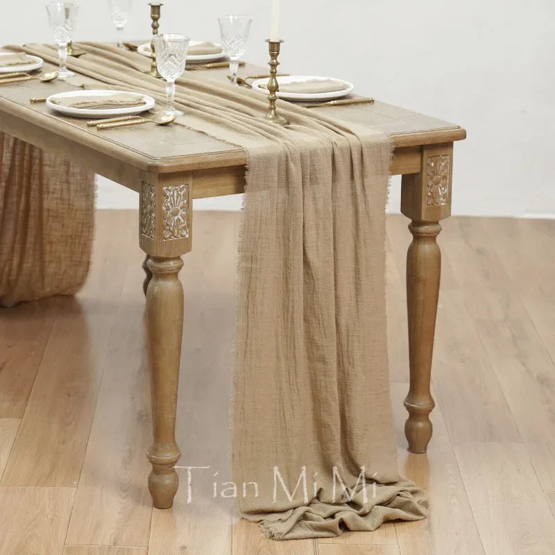 Chemin de table coton gaze style vintage mariage - vue 11 sur 29