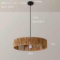 suspension rotin style asiatique ampoule à intensité variable cordon réglable