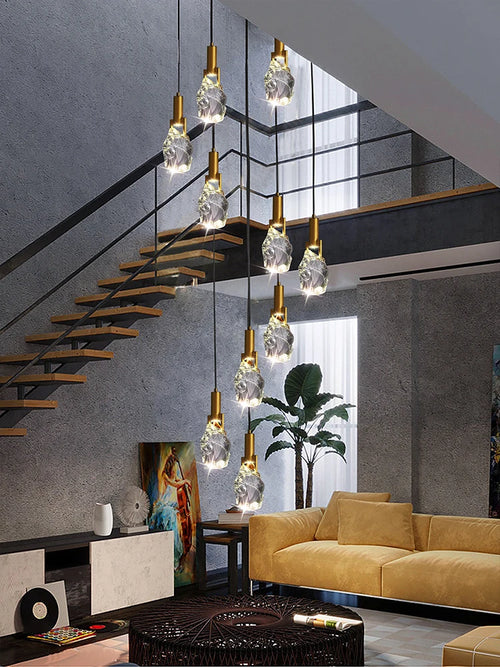 lustre moderne créatif en cristal pour escalier colimaçon - vue 3 sur 14