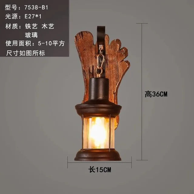 Applique murale LED industrielle rétro en bois - vue 18 sur 21