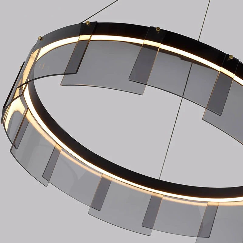lustre moderne nordique en verre fumé led suspendu - vue 5 sur 9